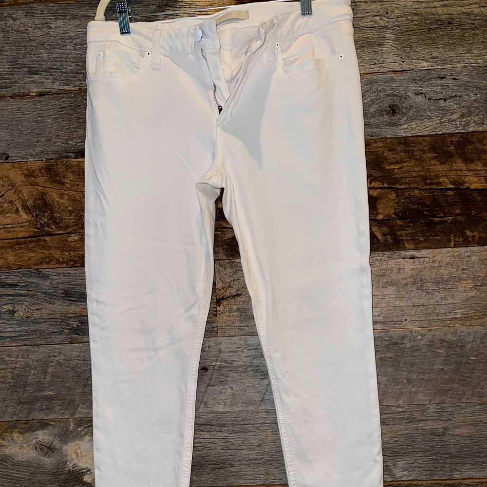 Joes midrise skinny ankle white jeans.